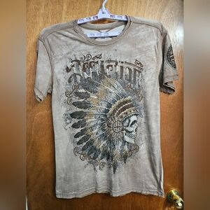 Affliction T Shirt Mens Indian Chief Skull Warrior Distressed Sz XL Grunge Y2K